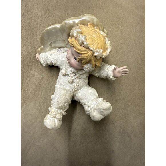 Vintage 5" Vintage Snow Angel.Hand Painted Ceramic Angel Cherub Glitter Figurine - Picture 7 of 12